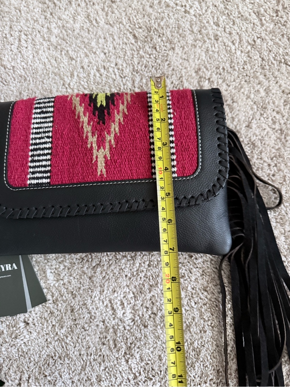 Myra Black Leather Fringe Crossbody/Cutch with Aztec Panel - NWT - Picture 5 of 16